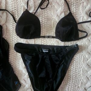 Bebe Elegant Black Bikini with Sparkling Details (3pc)